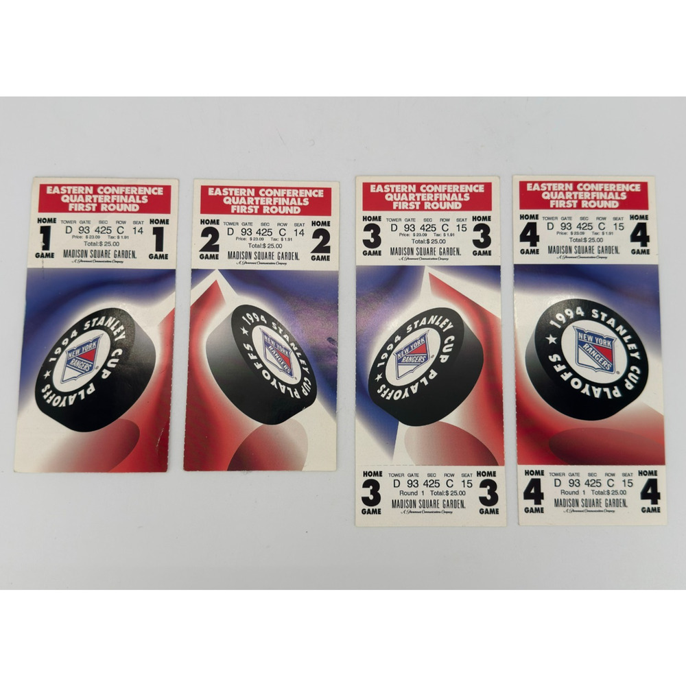 NY Rangers 1994 Stanley Cup Playoffs East Quarterfinals Tickets Games 1–4 at MSG